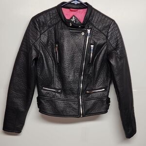 Atmosphere black faux leather textured biker, moto jacket. sz 8 US